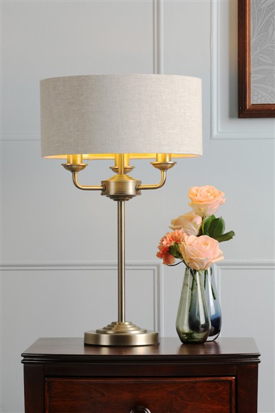 (image for) Laura Ashley Sorrento 3 Light Table Lamp Matt Antique Brass With Natural Shade